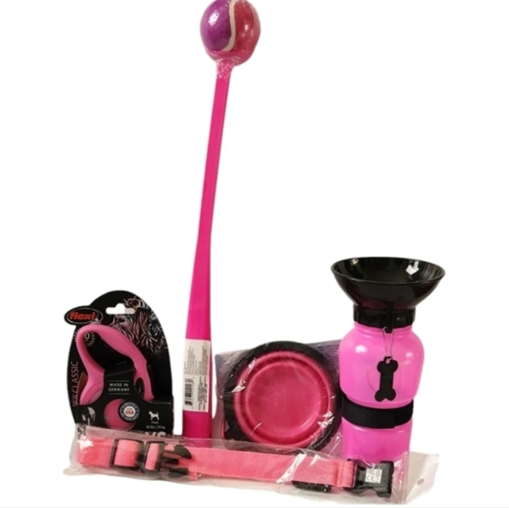 Dog Walking Kit‎ Collar,Retractable Leash,Ball Thrower,Portable Water&Food Bowl